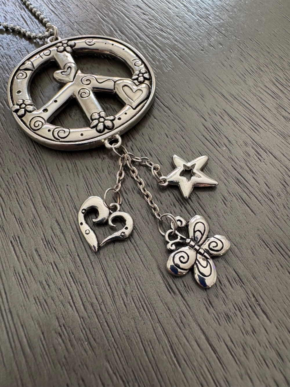 Ganz Car Charm - Peace sign with Dangling Heart, Star, Butterfly